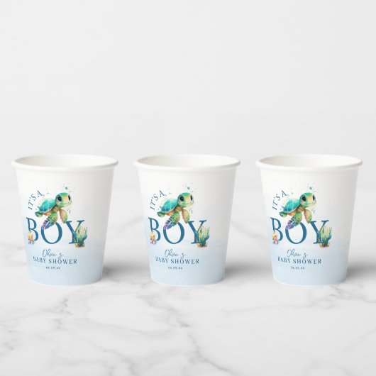 海の赤ちゃんシャワーの下の青い水色 紙コップ (複数)