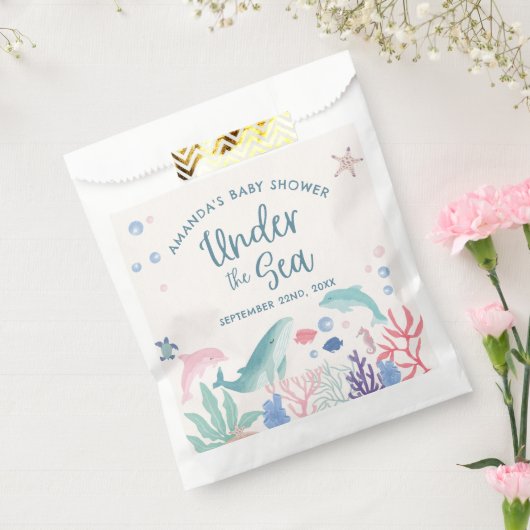 海の赤ちゃんシャワーの下のWatecolor海 フェイバーバッグ (封をした状態)