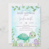 海の赤ちゃんシャワーの下男女兼用のウミガメ 招待状 (正面)