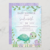 海の赤ちゃんシャワーの下男女兼用のウミガメ 招待状 (正面/裏面)