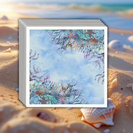 海の赤ちゃんシャワーの下疑問に思の水色 スタンダードカクテルナプキン