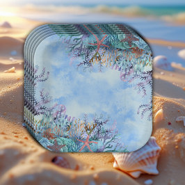 海の赤ちゃんシャワーの下疑問に思の水色 ペーパープレート