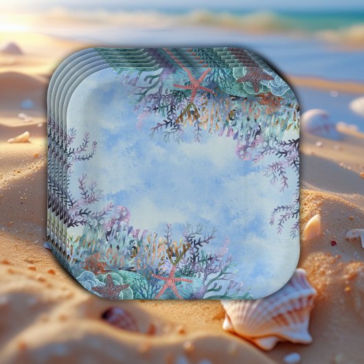 海の赤ちゃんシャワーの下疑問に思の水色 ペーパープレート