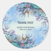 海の赤ちゃんシャワーの下疑問に思の水色 ラウンドシール (正面)