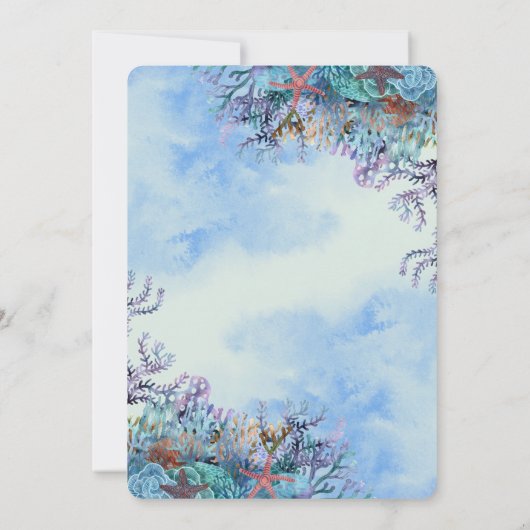 海の赤ちゃんシャワーの下疑問に思の水色 招待状 (裏面)