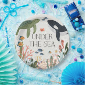 海の赤ちゃんシャワーまたは誕生日テーブルの下で ペーパープレート (パーティー)