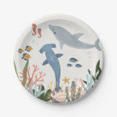 海の赤ちゃんシャワーまたは誕生日テーブルの下で ペーパープレート (正面)