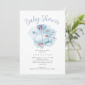 海の赤ちゃんシャワーインビタの下の水色クジラ 招待状 (スタンド正面)