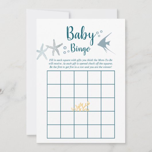 海の赤ちゃんシャワービンゴの下の色の傾向 招待状 (正面)