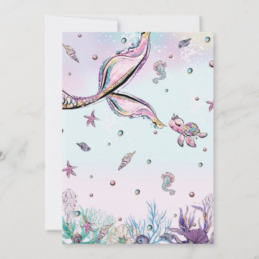 海の赤ちゃん女の子の下で人魚の尾の赤ちゃんシャワー 招待状 (裏面)