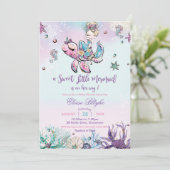 海の赤ちゃん女の子の下のブロンド人魚の赤ちゃんシャワー 招待状 (スタンド正面)