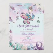 海の赤ちゃん女の子の下のブロンド人魚の赤ちゃんシャワー 招待状 (正面/裏面)