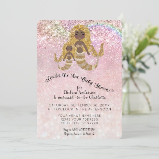 海の赤ちゃん女の子シャワーの下にいる人魚 招待状 (スタンド正面)