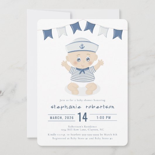 海の赤ちゃん男の子ベビーシャワー 招待状 (正面)
