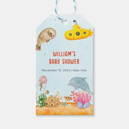 海の赤ちゃん航海ののシャワーの下で ギフトタグ (正面)