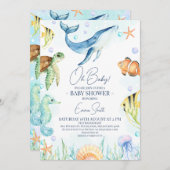 海の赤ん坊のシャワーの下で鯨 招待状 (正面/裏面)