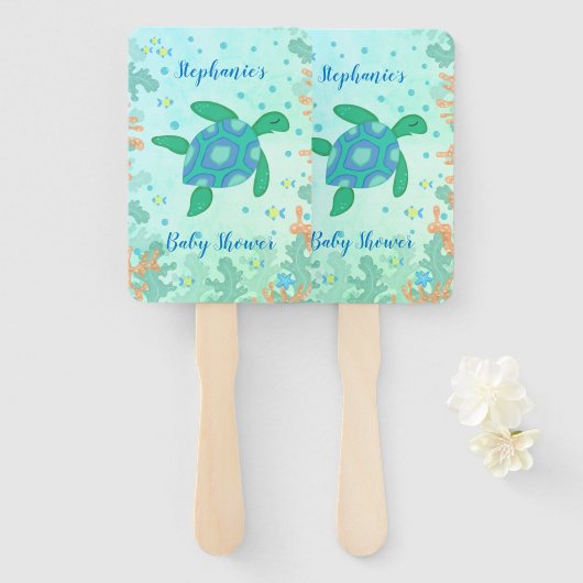 海の赤ん坊のシャワーの下のカメ ハンドファン (正面&裏面)