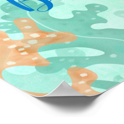 海の赤ん坊のシャワーの下のカメ ポスター (角)