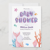 海の赤ん坊のシャワーの下の人魚の小さな 招待状 (正面)