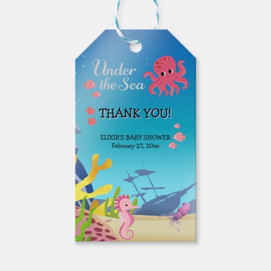 海の赤ん坊のシャワーの下の残骸 ギフトタグ (正面)