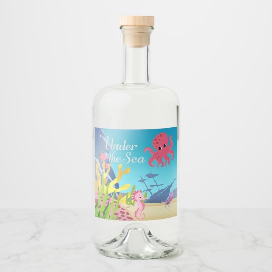 海の赤ん坊のシャワーの下の残骸 リキュールボトルラベル (正面)