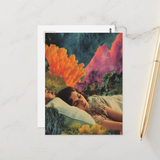 海の超リアル混合メディアコラージュの下で眠る ポストカード (正面/裏面インサイチュ)