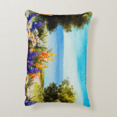 海の近くのカモミール畑に花を描く油絵 アクセントクッション (裏面(縦))