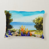 海の近くのカモミール畑に花を描く油絵 アクセントクッション (裏面)