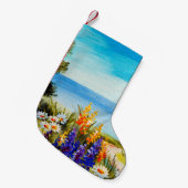海の近くのカモミール畑に花を描く油絵 スモールクリスマスストッキング (正面 (吊り時))