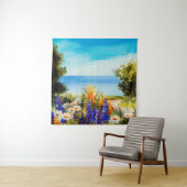 海の近くのカモミール畑に花を描く油絵 タペストリー (インサイチュ)