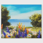 海の近くのカモミール畑に花を描く油絵 ラッピングペーパー (フラット)