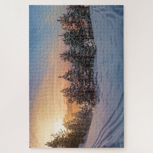 海の近凍っていくの雪の森の夕日 ジグソーパズル (縦)