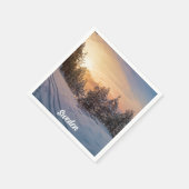 海の近凍っていくの雪の森の夕日 スタンダードカクテルナプキン (角)