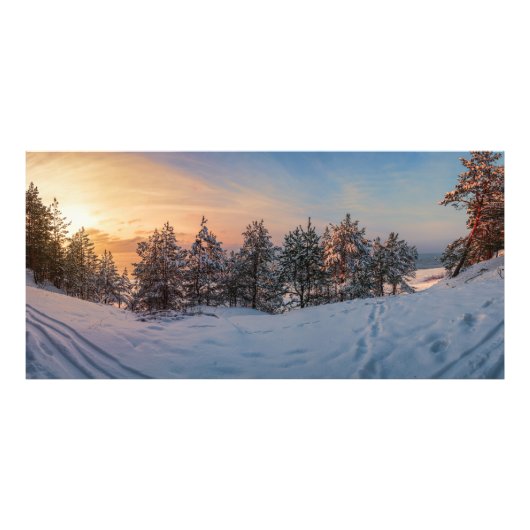 海の近凍っていくの雪の森の夕日 フォトプリント            (正面)