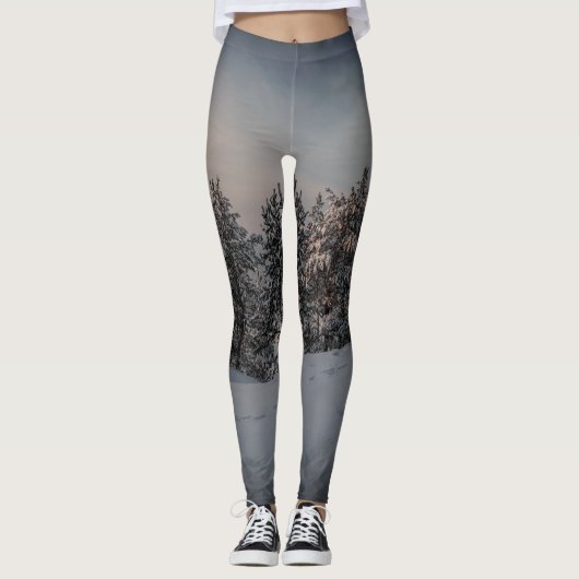 海の近凍っていくの雪の森の夕日 レギンス (正面)