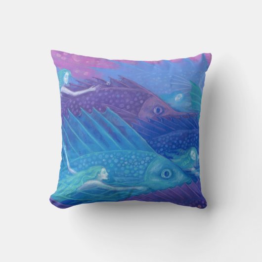 「海の遊牧民」ファンタジーアート、魚、人魚、海 クッション (正面)