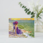 海の郵便はがきのヨットのClocheのフラッパーの女の子 ポストカード (スタンド正面)