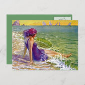 海の郵便はがきのヨットのClocheのフラッパーの女の子 ポストカード (正面/裏面)