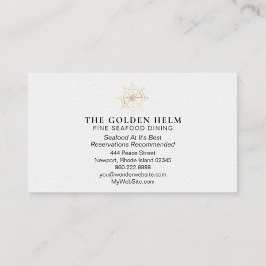 海の金ゴールドの白によって*~*の金舵輪の素晴らしい食事 名刺 (裏面)