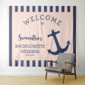 海の錨のストライプ バチェロレッテ パーティー 背景 タペストリー (インサイチュ(横))