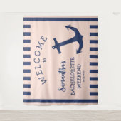 海の錨のストライプ バチェロレッテ パーティー 背景 タペストリー (正面)