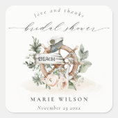 海の錨の車の葉の花のウェディングシャワー スクエアシール (正面)