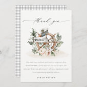 海の錨の車輪 葉の多い花のウェディングシャワー サンキューカード (正面/裏面)