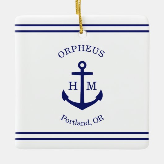 海の錨カスタム（白と青） セラミックオーナメント (正面)
