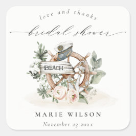 海の錨 輪 葉の多い 花の ブライダルシャワー スクエアシール