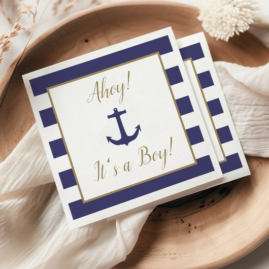 海の錨「Ahoy! It's a Boy!」ベビーシャワー スタンダードカクテルナプキン