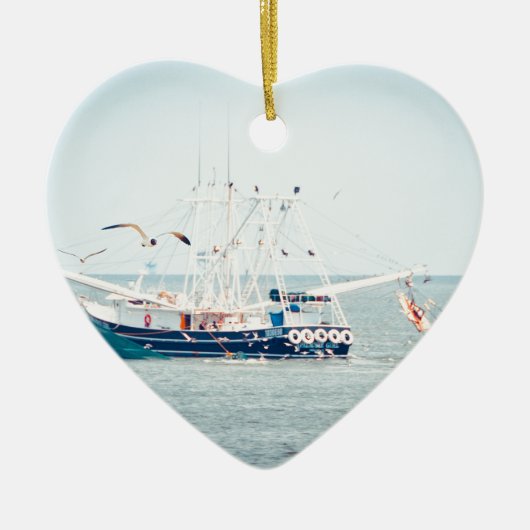 海の青いエビのボート セラミックオーナメント (正面)