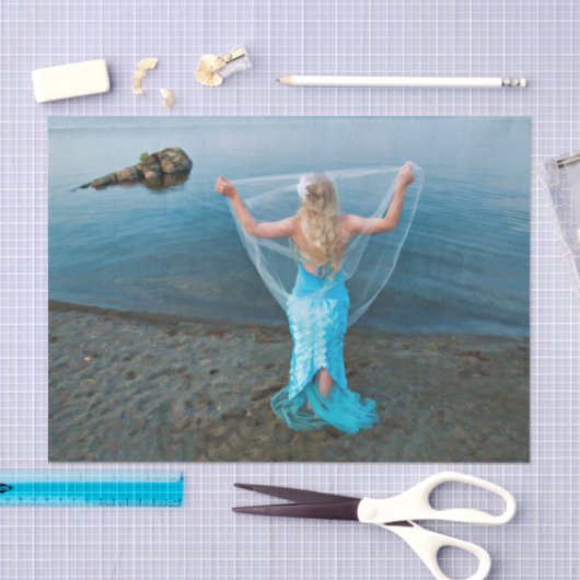 海の青いエーテルの人魚航海の女 薄葉紙 (クラフト)