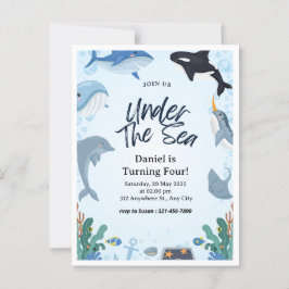 海の青いオーシャンイルカの誕生日 ポストカード