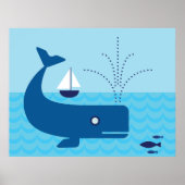 海の青いクジラとヨット 海の青 ポスター (正面)